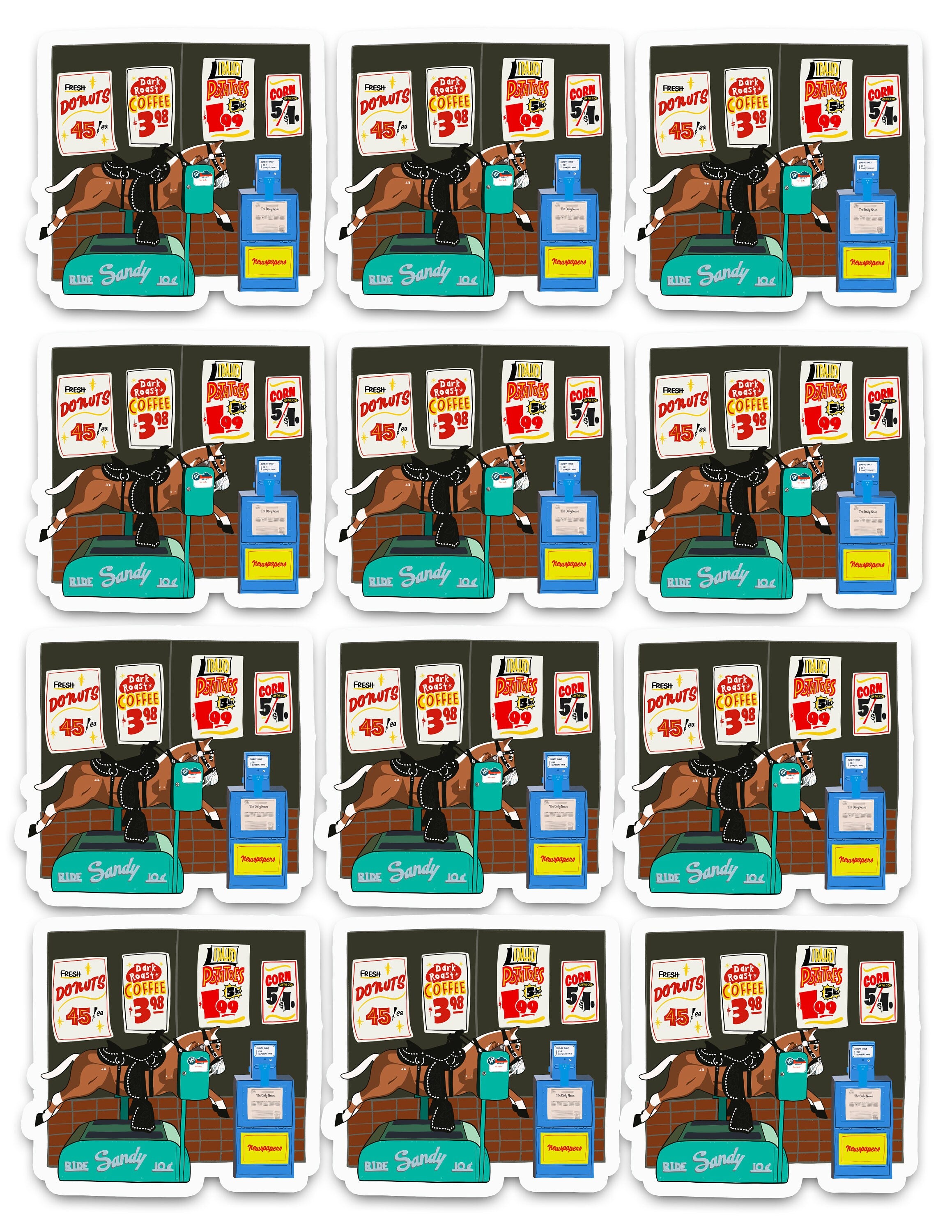 Sandy the Horse Outside the Supermarket Art Sticker Set – Amaya Jade and Co