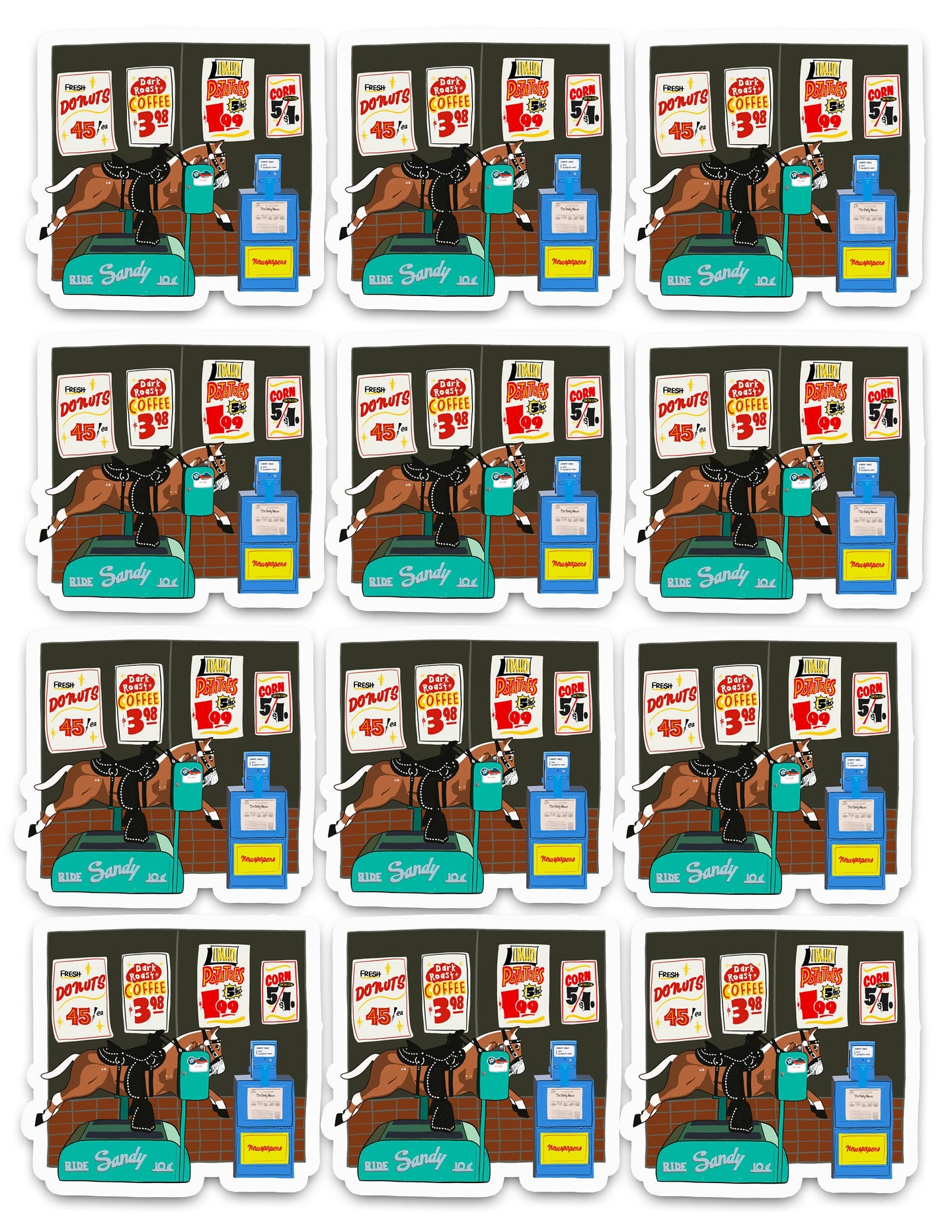 Sandy the Horse Outside the Supermarket Art Sticker Set