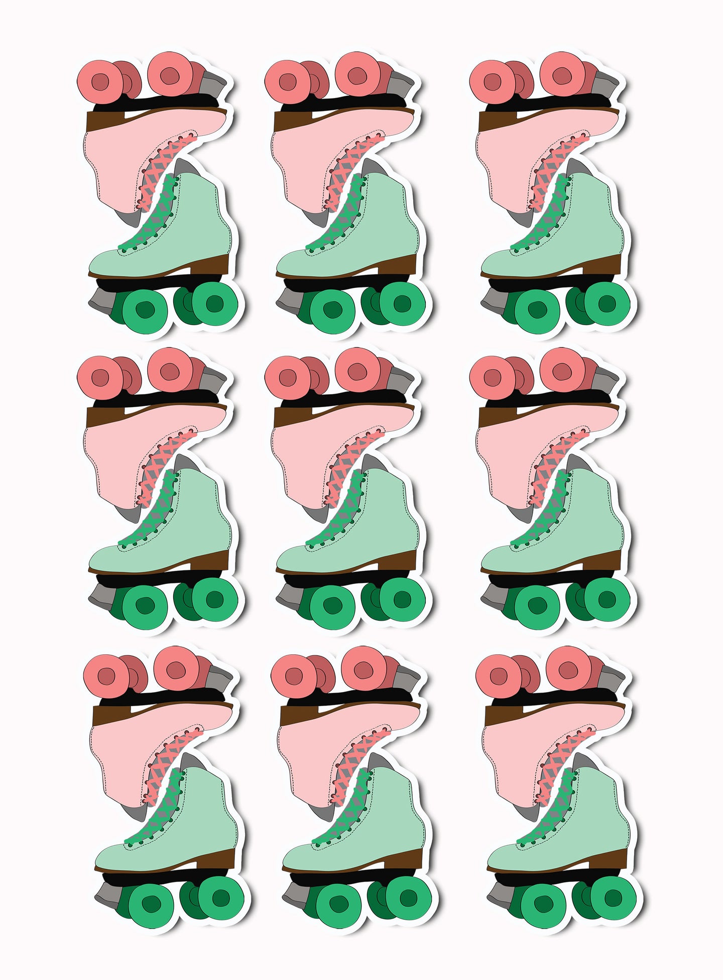 Pink and Mint Roller Skates Sticker Set