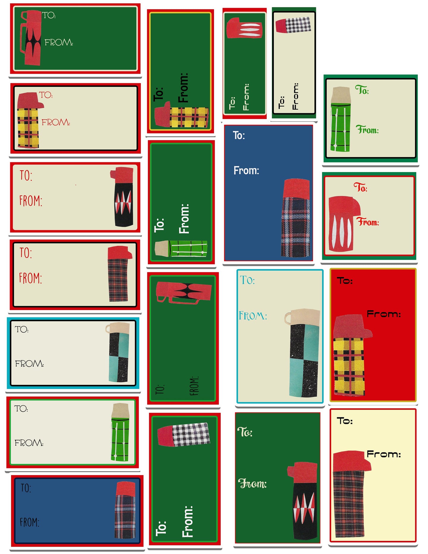 Vintage Thermoses Christmas Tags Set