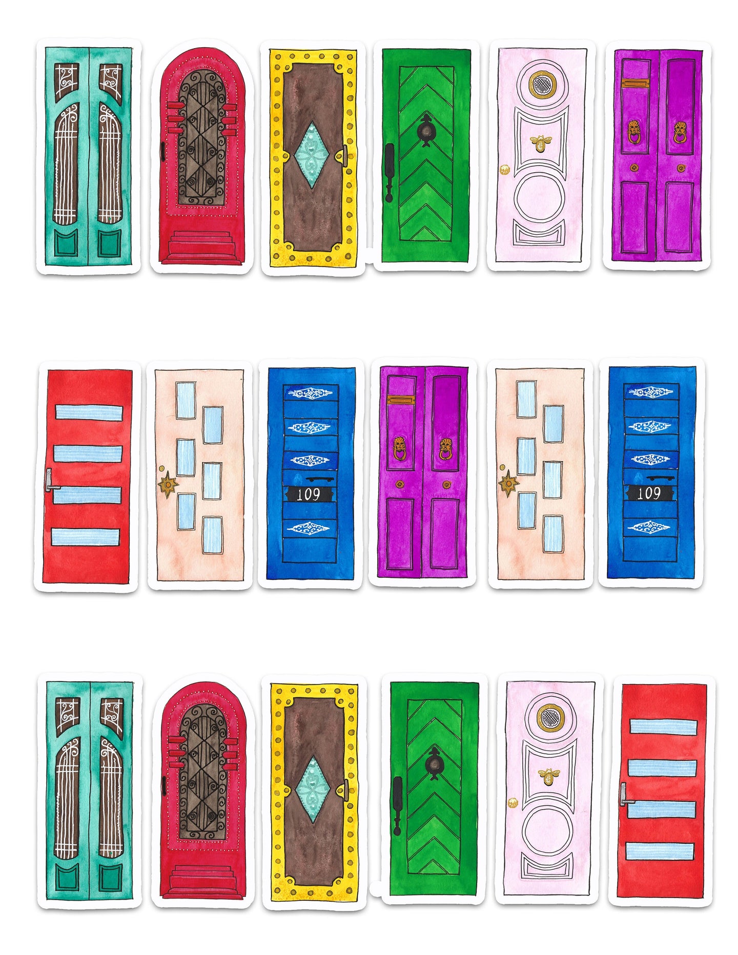 Doors Watercolor and Ink Sticker Set