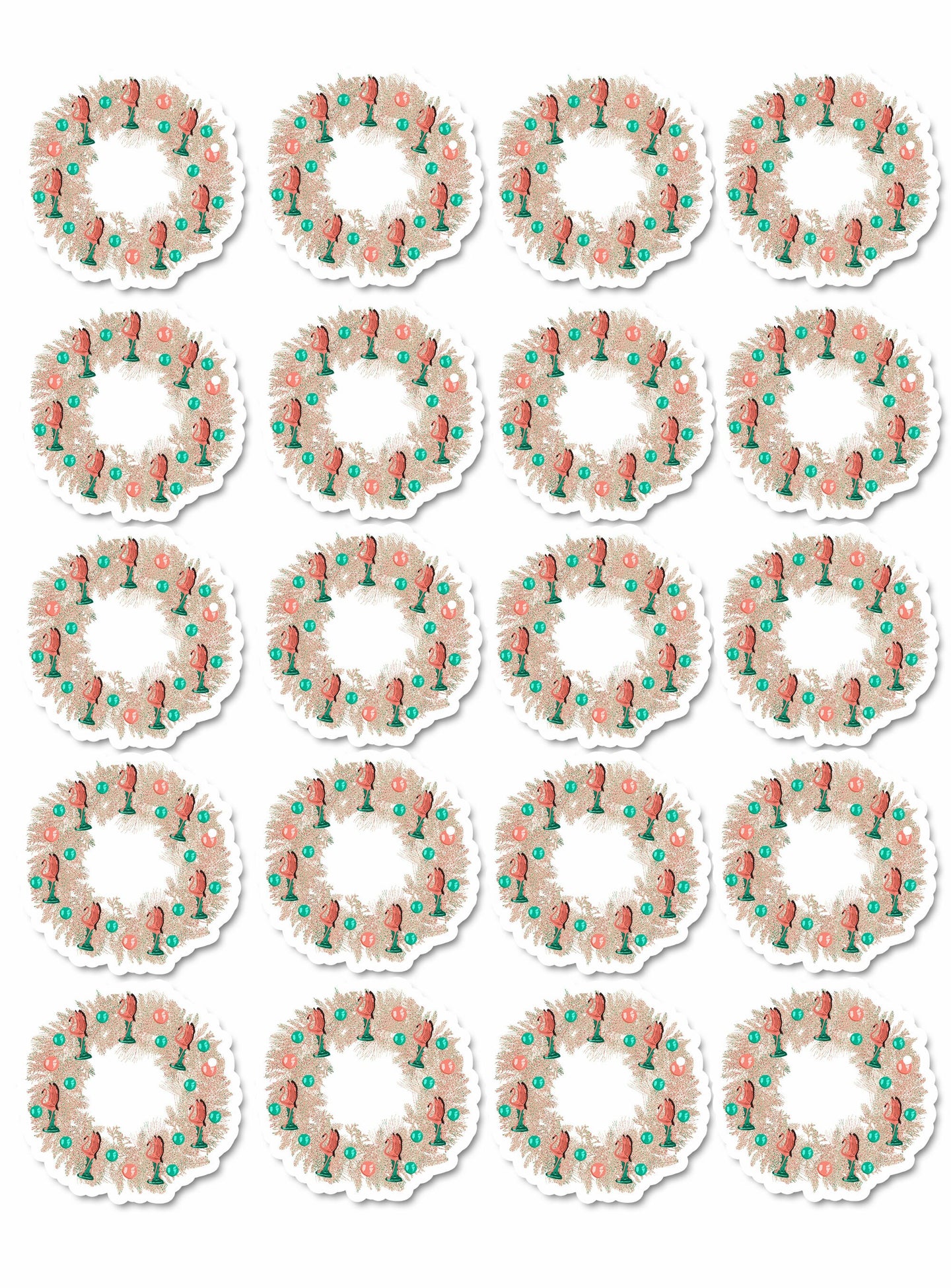 Kitschy Flamingo Christmas Wreath Art Sticker Set