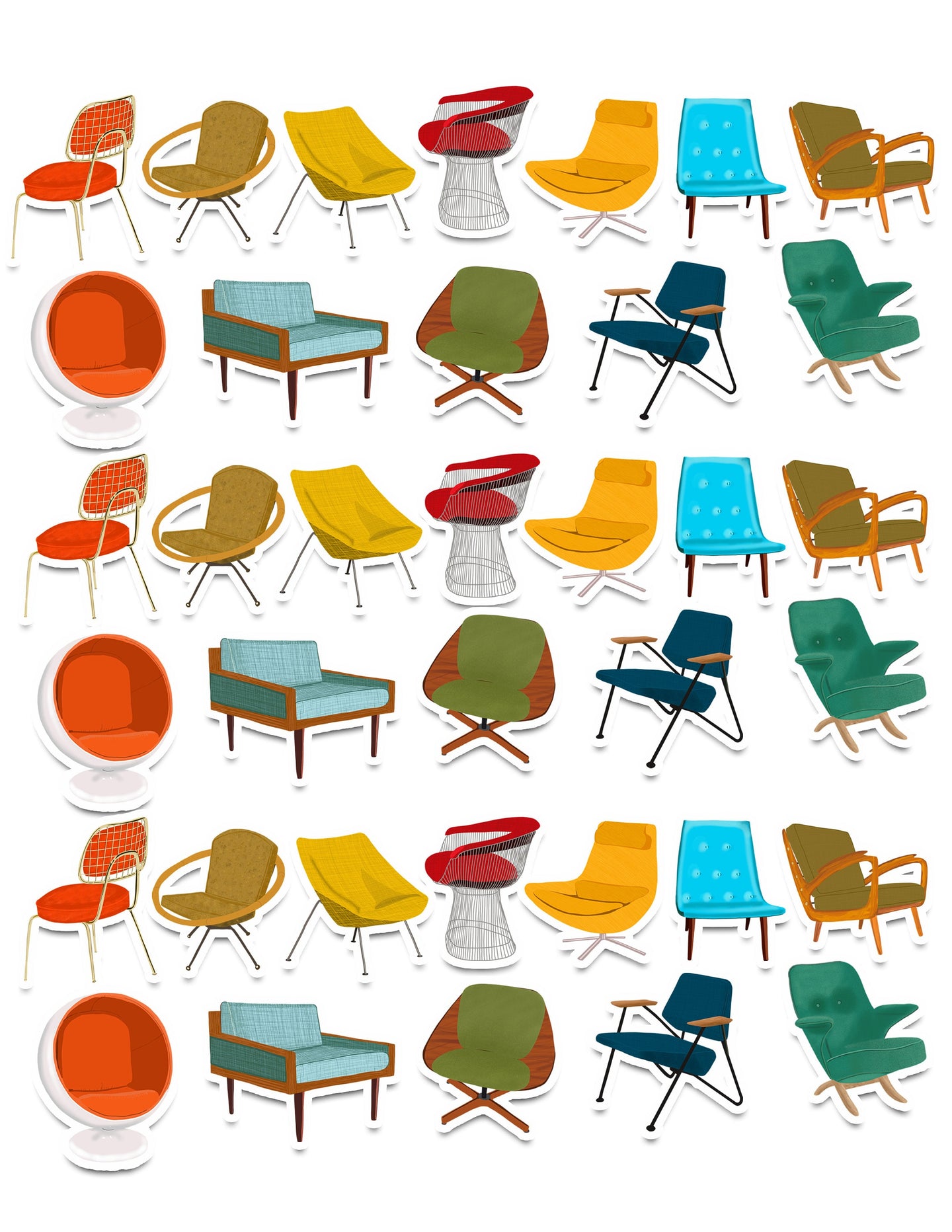 Colorful Mod Chairs Stickers