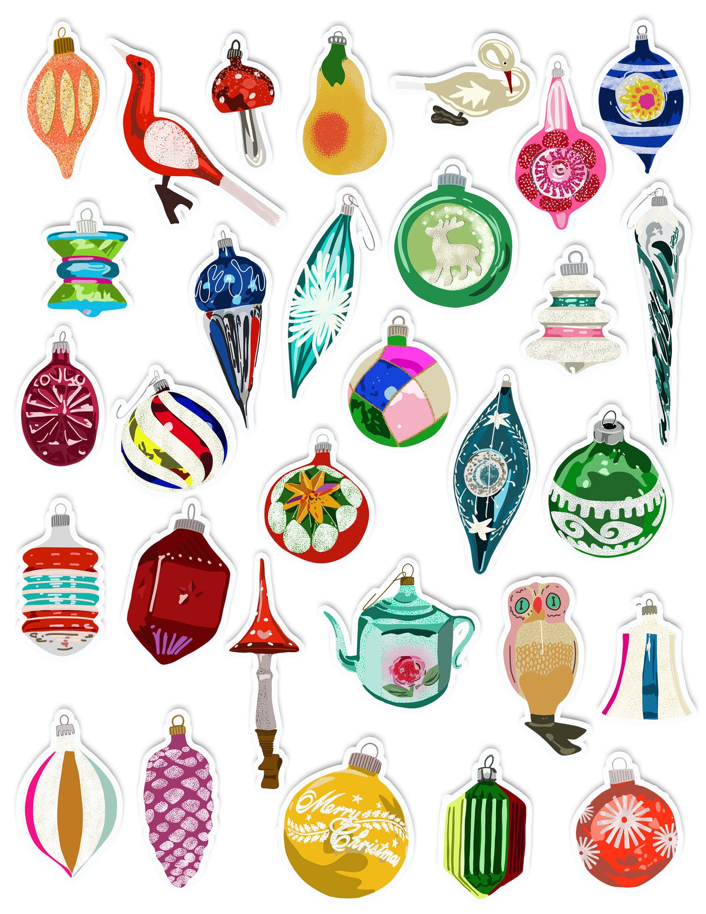 Vintage Glass Ornaments Art Sticker Set