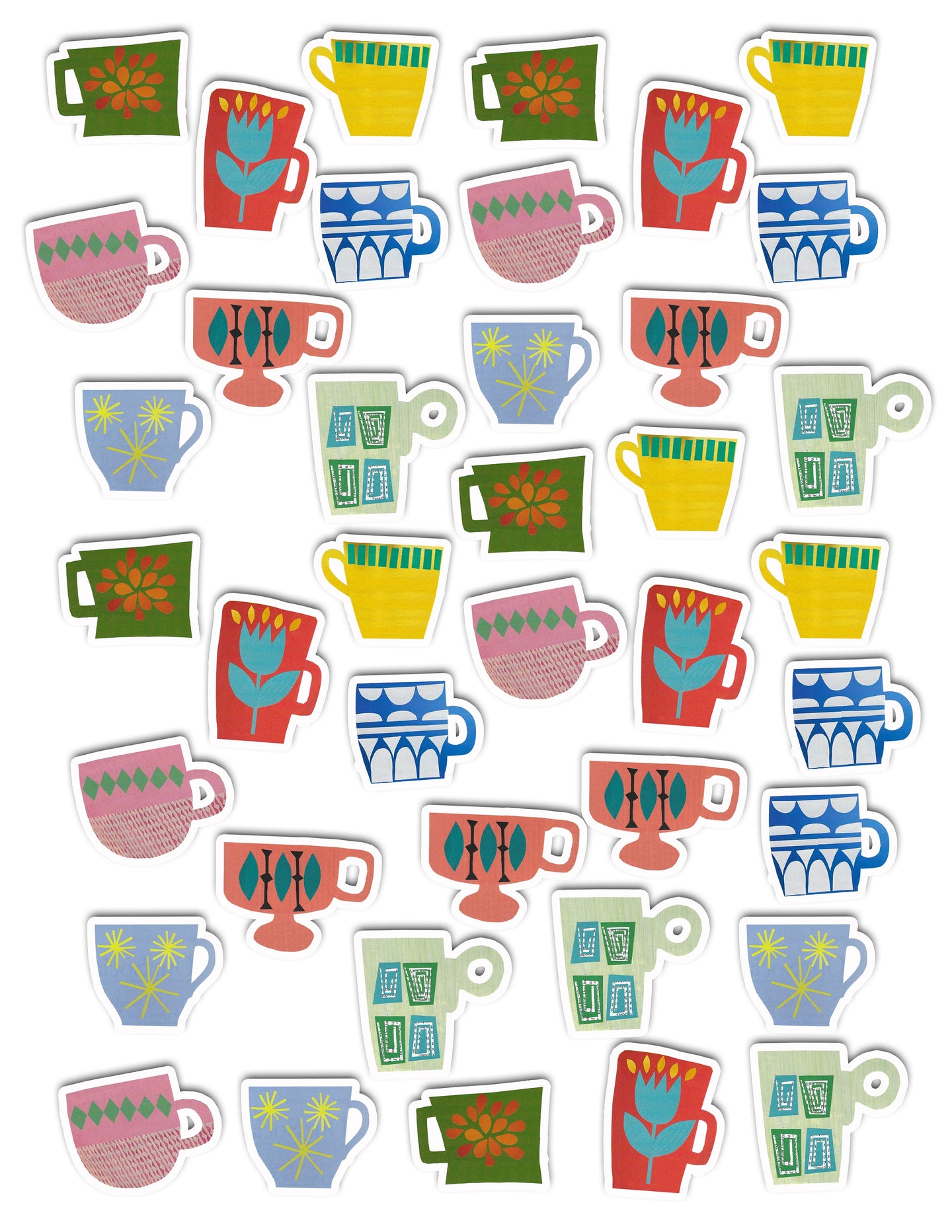 Mid Century Modern Mugs Collage Art Sticker Set