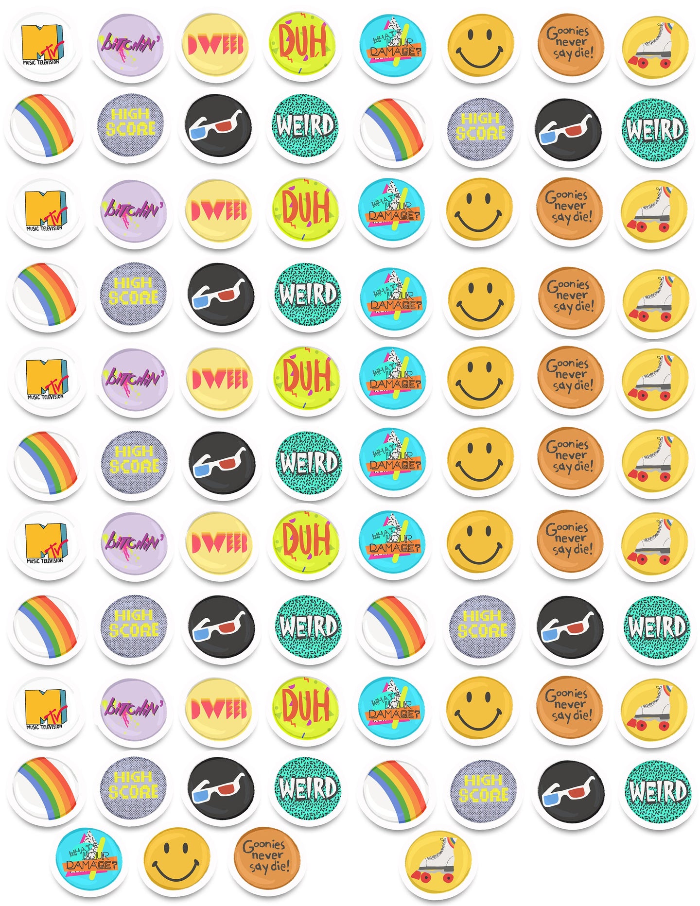 80's Pin Buttons Art Sticker Set