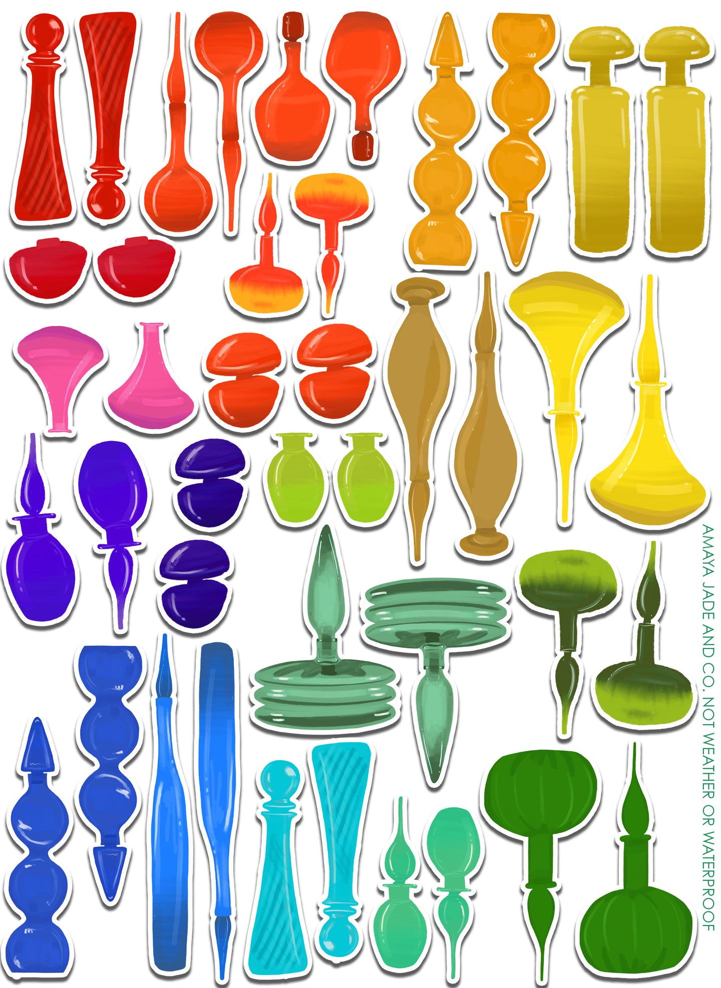 Mid Century Modern Colorful Glass Vases Sticker Set