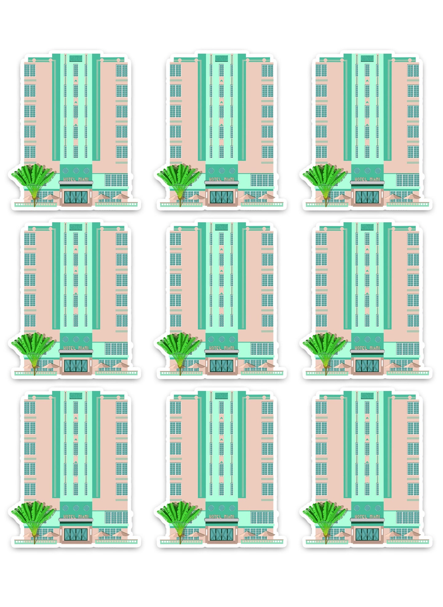 Miami Art Deco Hotel Sticker Set