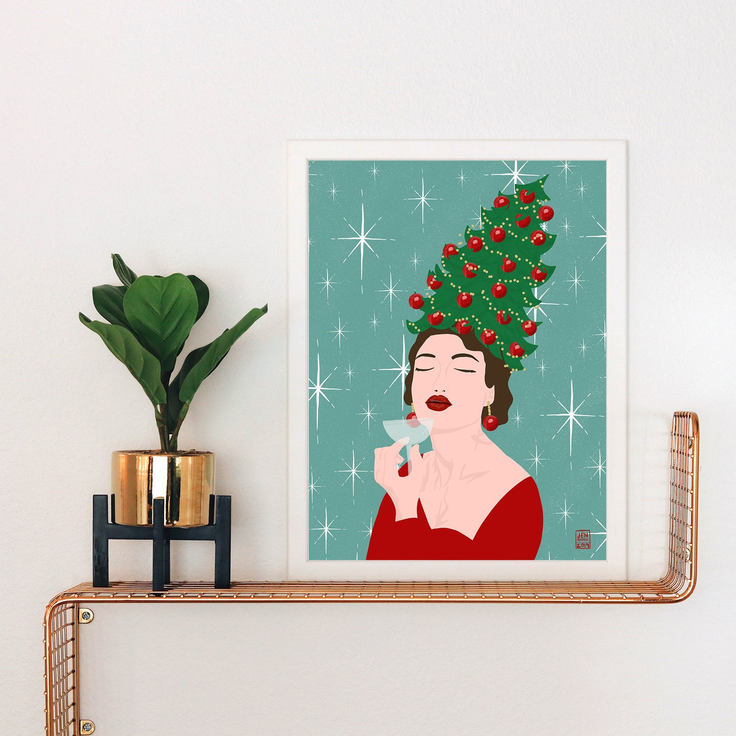 Vintage Christmas Tree Hair Model Art Print