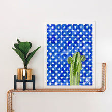 Load image into Gallery viewer, Blue Tile and Cactus Watercolor Print
