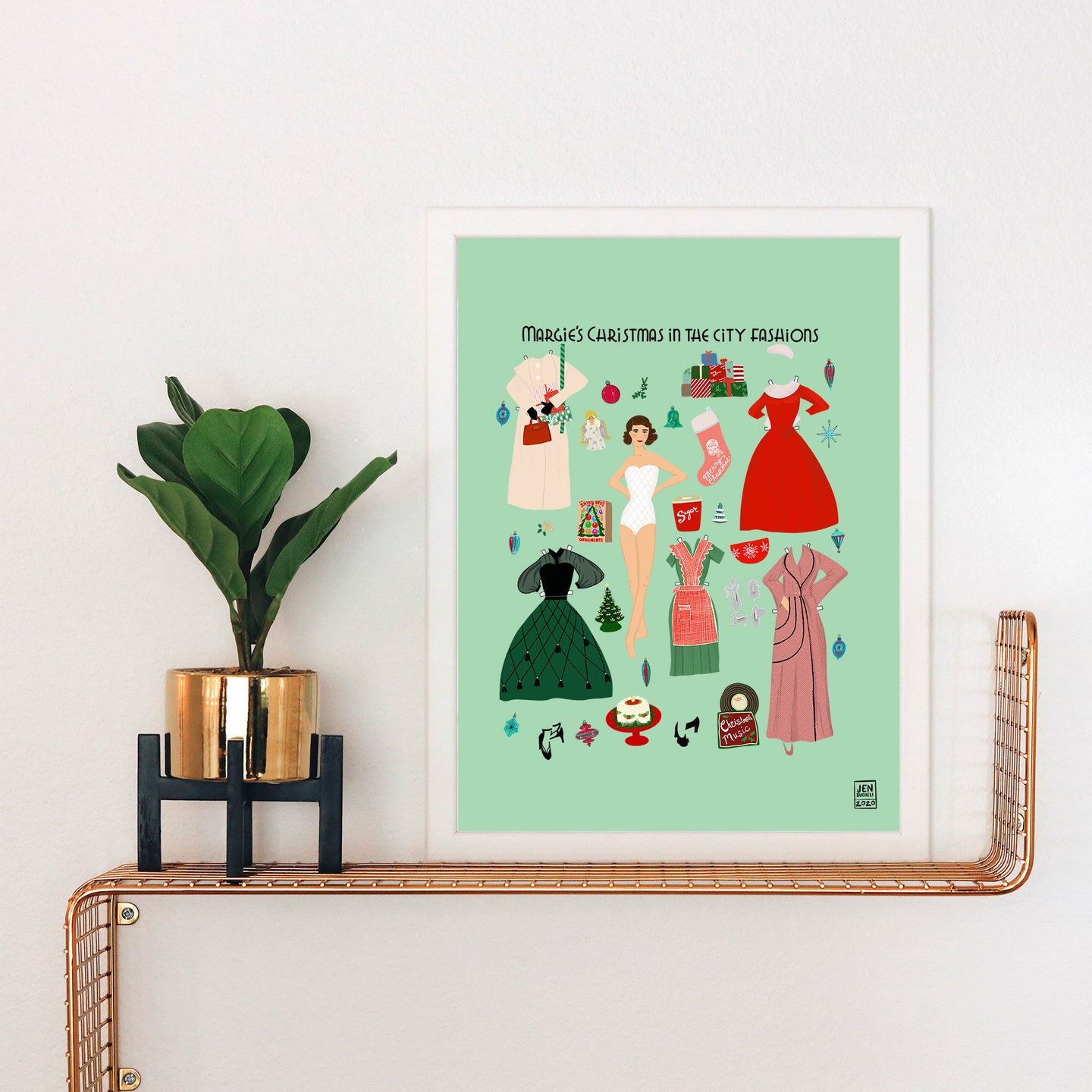Margie's Christmas in the City Fashions Paper Doll Art Print