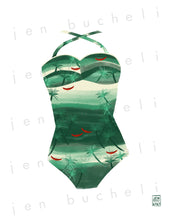 Load image into Gallery viewer, Vintage Green Palms Bathing Suit Art Print
