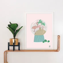 Load image into Gallery viewer, Flamingo Christmas Snow Globe Art Print
