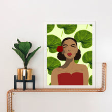 Load image into Gallery viewer, Tropical Woman with Red Rose Art Print
