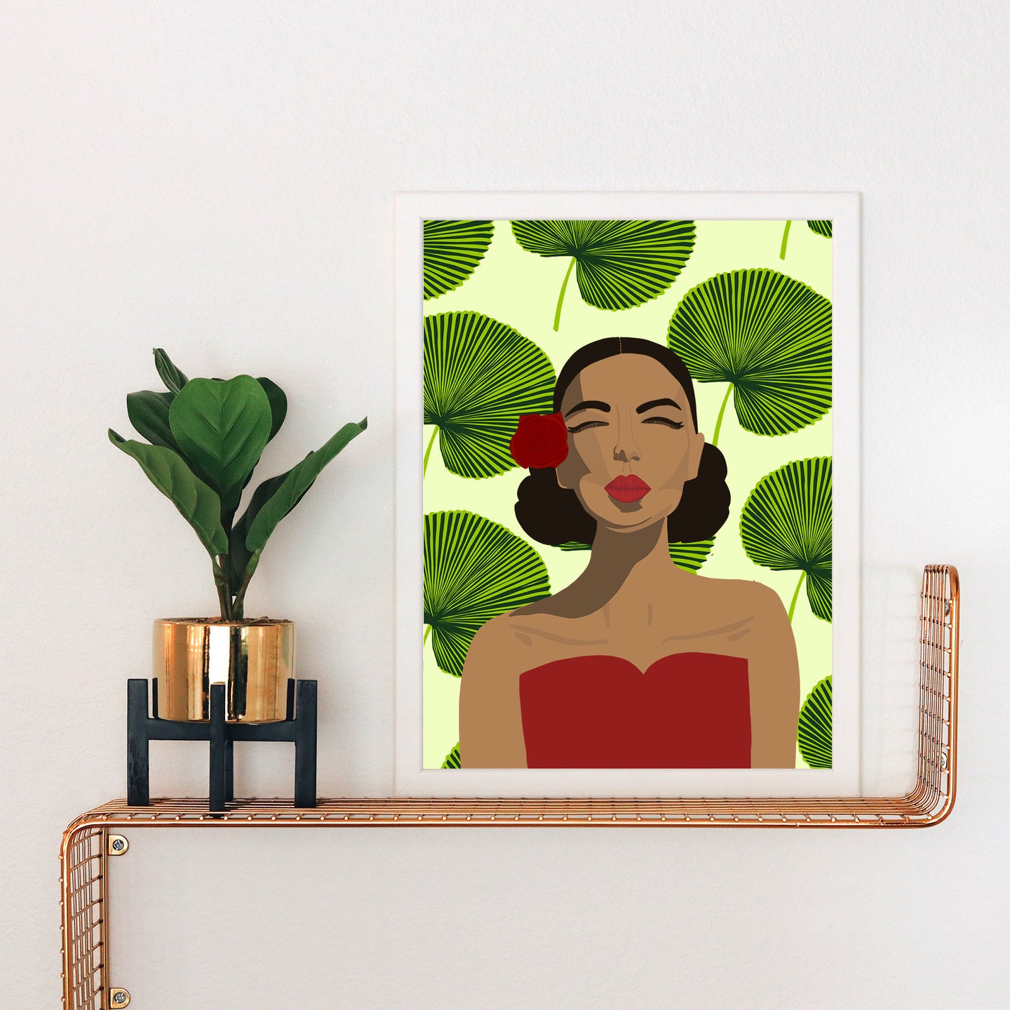 Tropical Woman with Red Rose Art Print