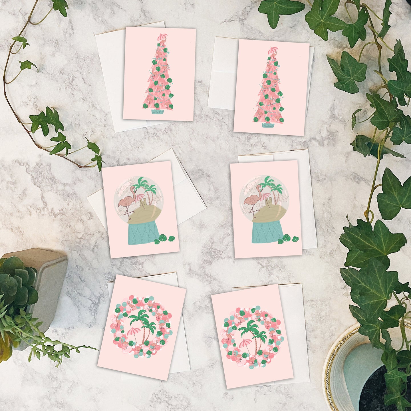 Flamingo Christmas Cards w/envelopes Set of 6