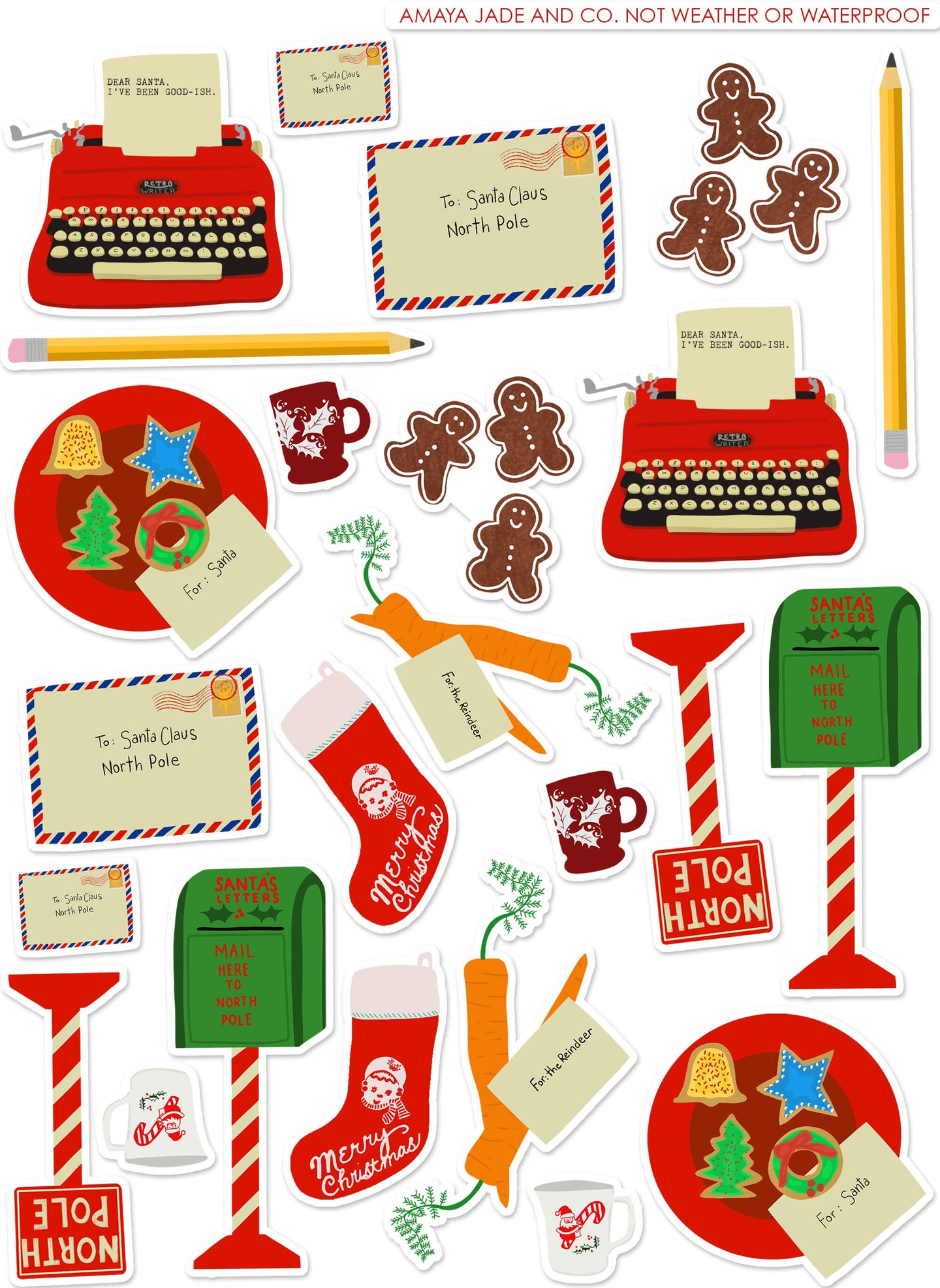 Vintage Santa Letter and Cookies Art Sticker Set