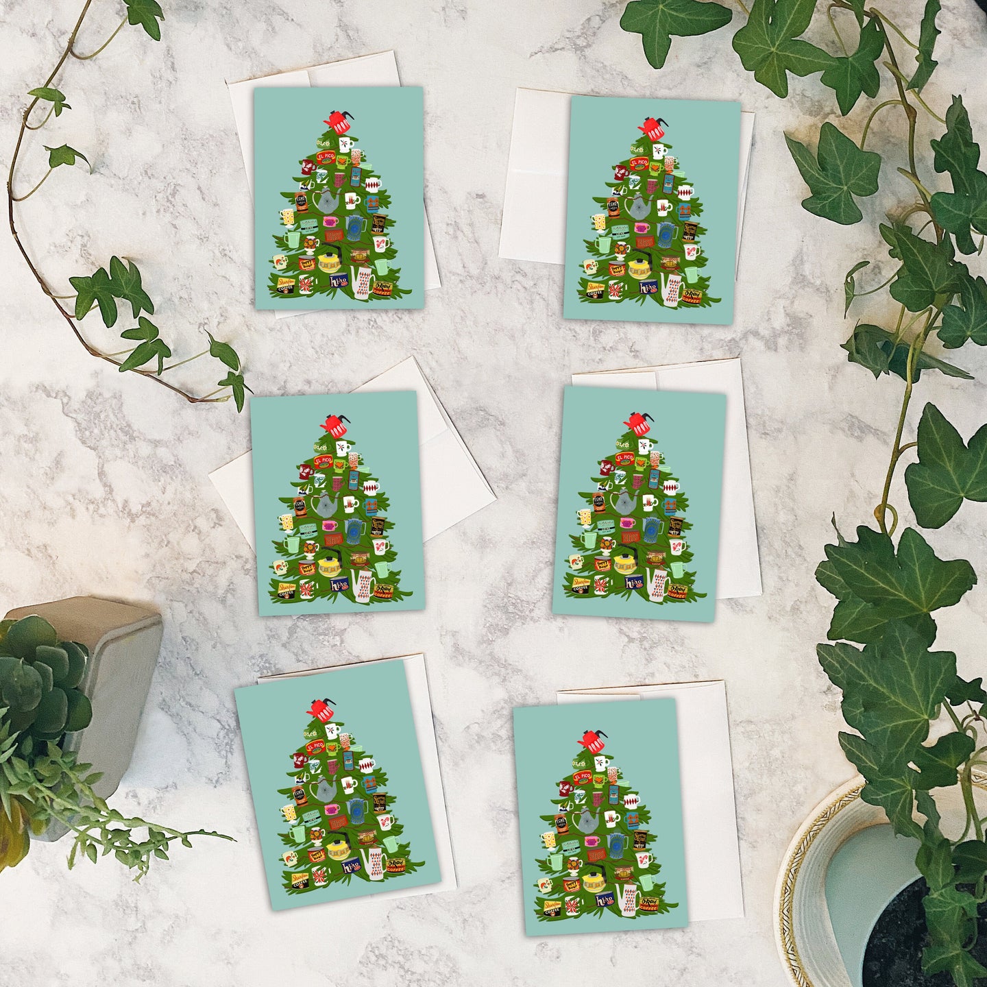 Coffee Christmas Tree Cards w/envelopes Set of 6