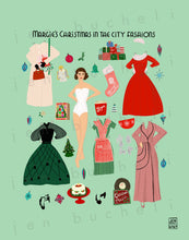 Load image into Gallery viewer, Margie&#39;s Christmas in the City Fashions Paper Doll Art Print
