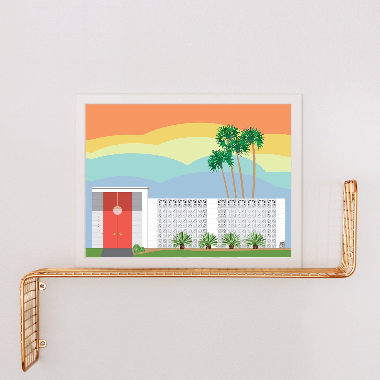 Mid Century Modern House with Coral Door Print
