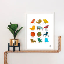 Load image into Gallery viewer, Colorful Mid Century Modern Chairs Art Print
