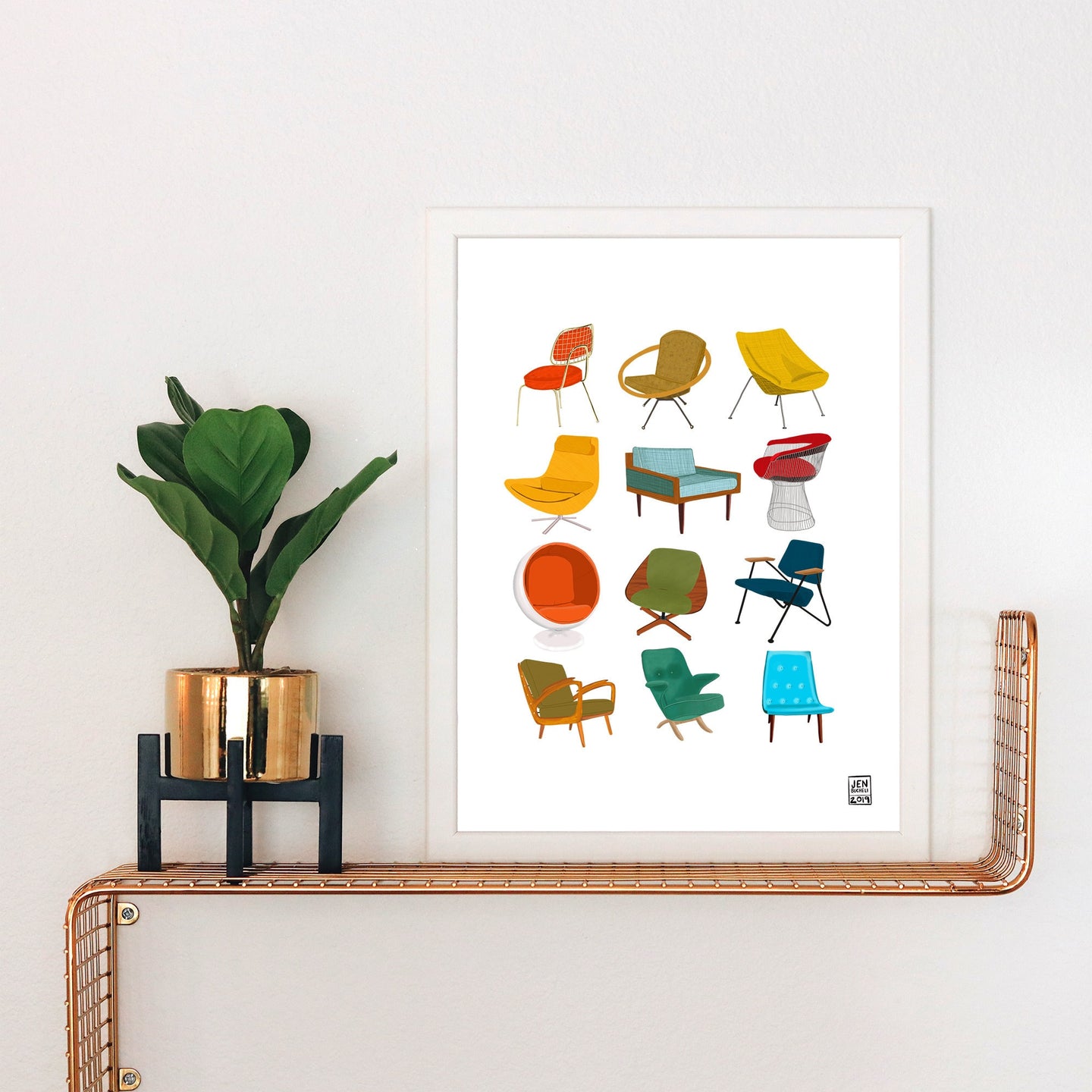 Colorful Mid Century Modern Chairs Art Print