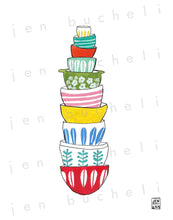 Load image into Gallery viewer, Stacked Vintage Dishware Gouache Print

