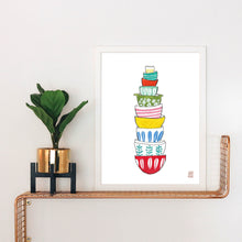 Load image into Gallery viewer, Stacked Vintage Dishware Gouache Print
