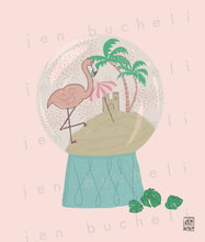 Load image into Gallery viewer, Flamingo Christmas Snow Globe Art Print
