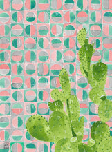 Load image into Gallery viewer, Pink and Turquoise Tile and Cactus Watercolor Print
