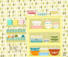 Load image into Gallery viewer, Yellow Kitchen Dishware Shelf Art Print
