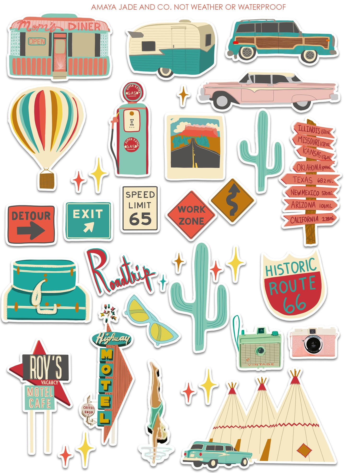 Vintage Road Trip Art Sticker Set