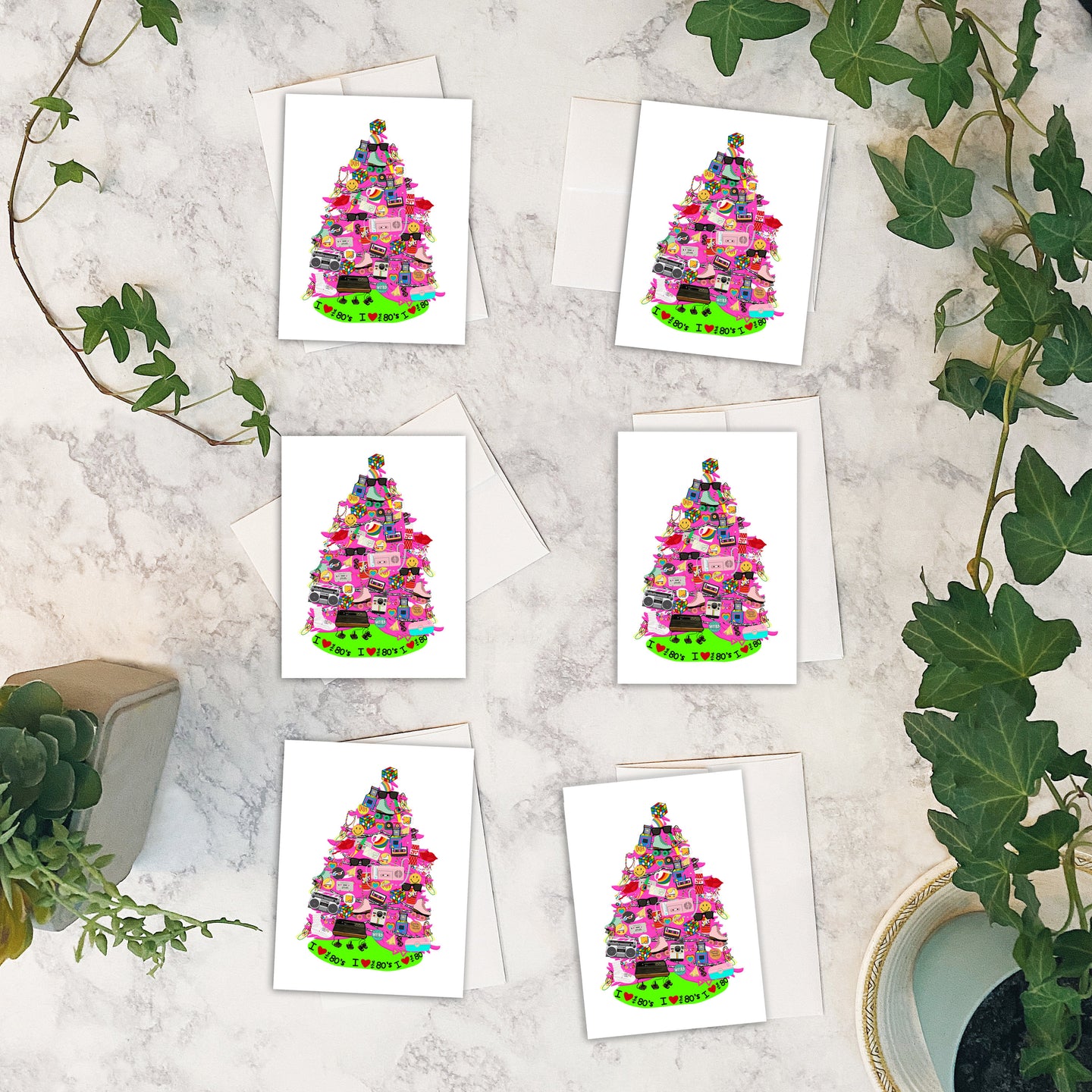 80's Christmas Tree Cards w/envelopes Set of 6