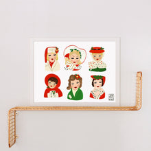 Load image into Gallery viewer, Christmas Lady Head Vases Art Print
