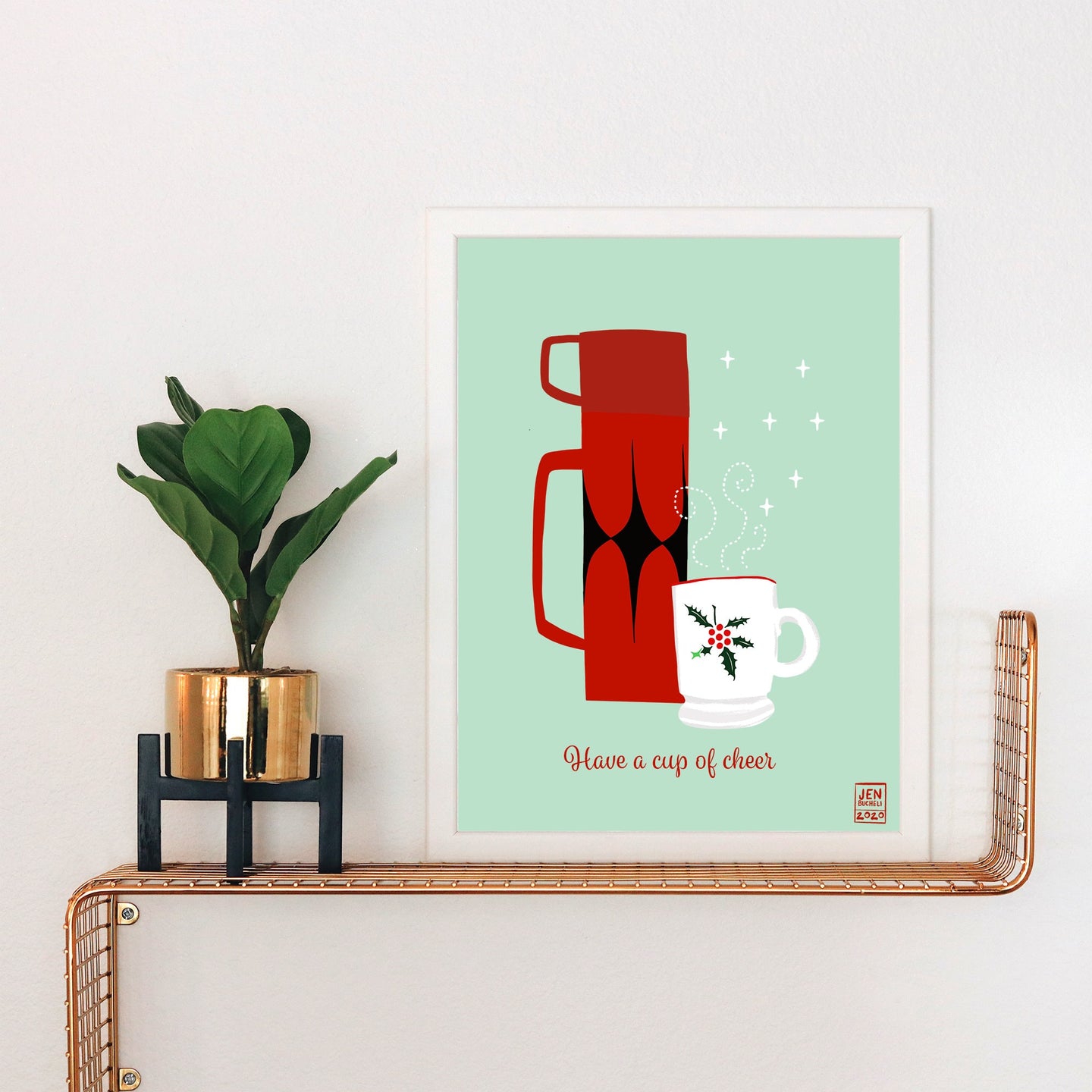 Have a Cup of Cheer Thermos and Vintage Mug Art Print