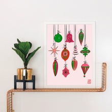 Load image into Gallery viewer, Pink and Green Hanging Vintage Ornaments Art Print
