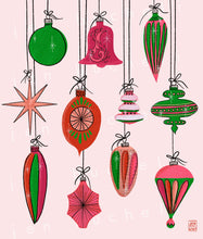 Load image into Gallery viewer, Pink and Green Hanging Vintage Ornaments Art Print
