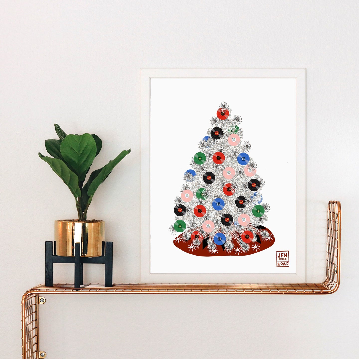 Christmas Records Aluminum Tree Art Print