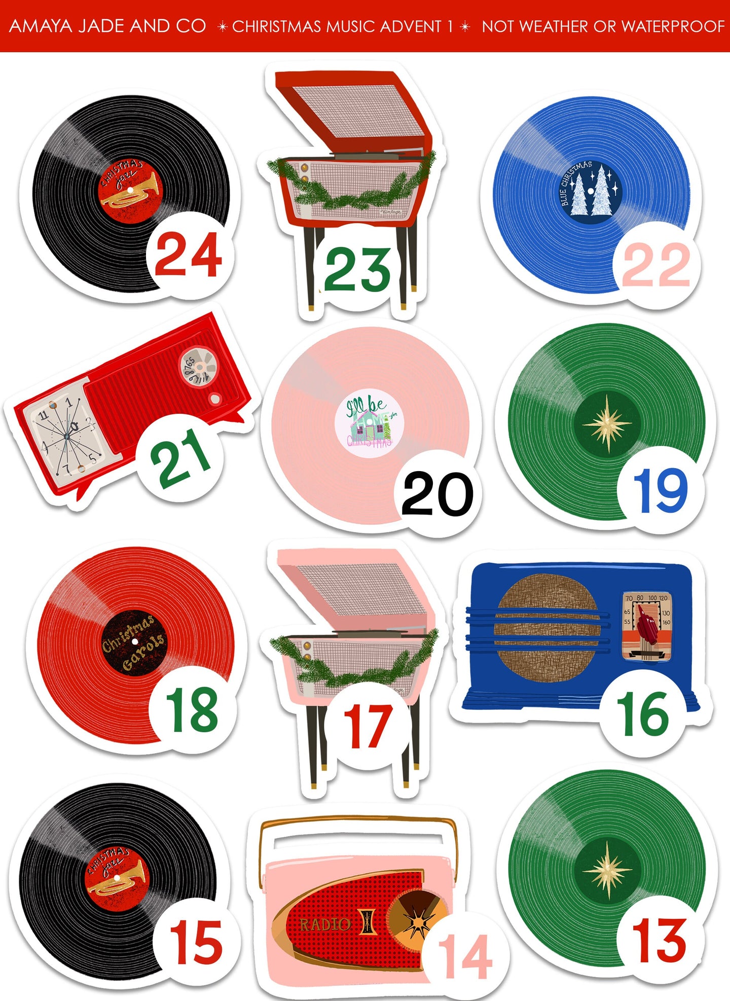Christmas Music Advent Calendar Sticker Set