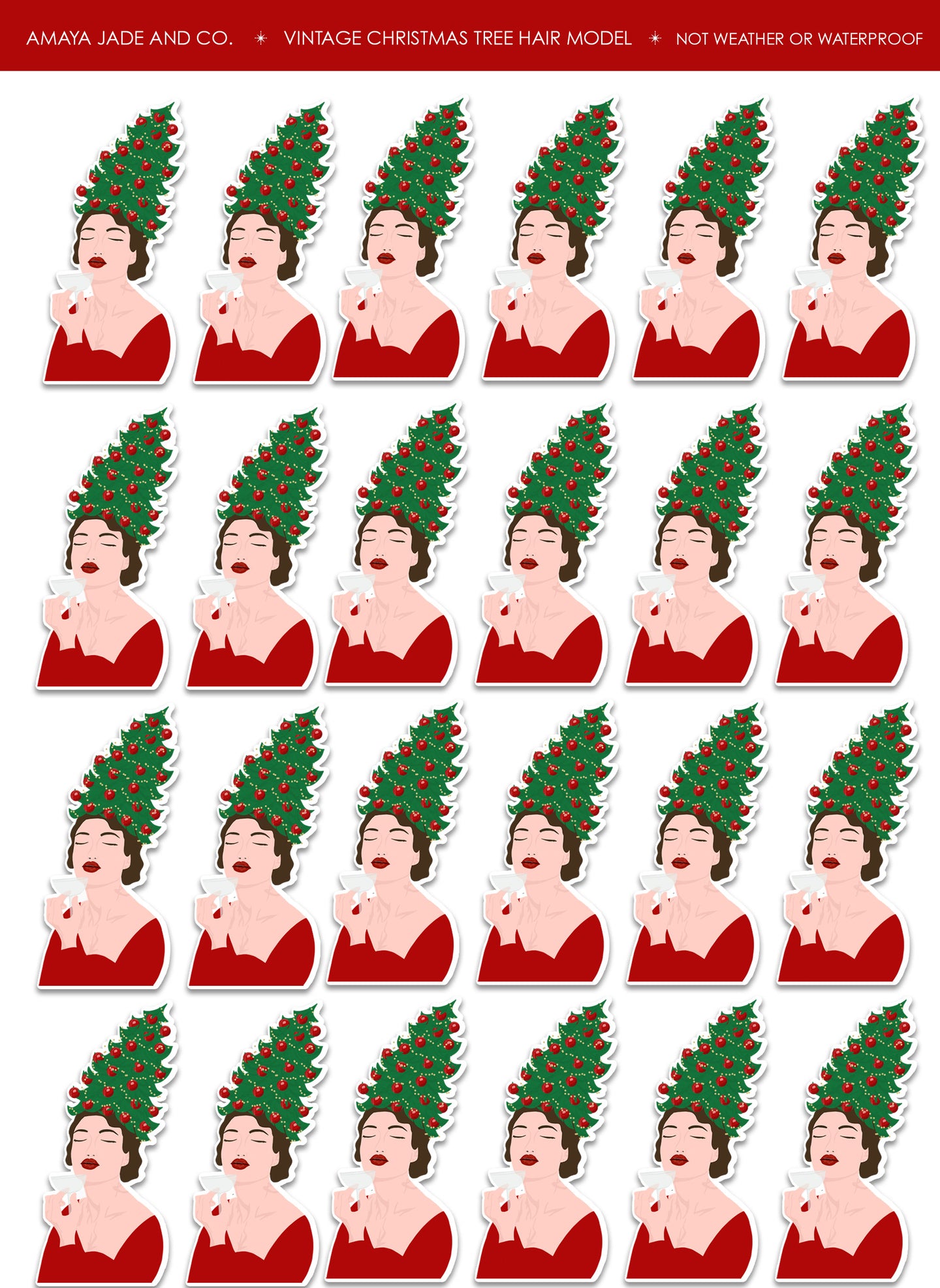 Vintage Christmas Tree Hair Model Art Sticker Set