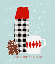 Load image into Gallery viewer, Have a Cup of Cheer Buffalo Checks Thermos and Vintage Mug Art Print
