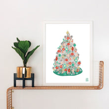 Load image into Gallery viewer, Vintage Aluminum Christmas Tree with Shiny Vintage Ornaments Art Print
