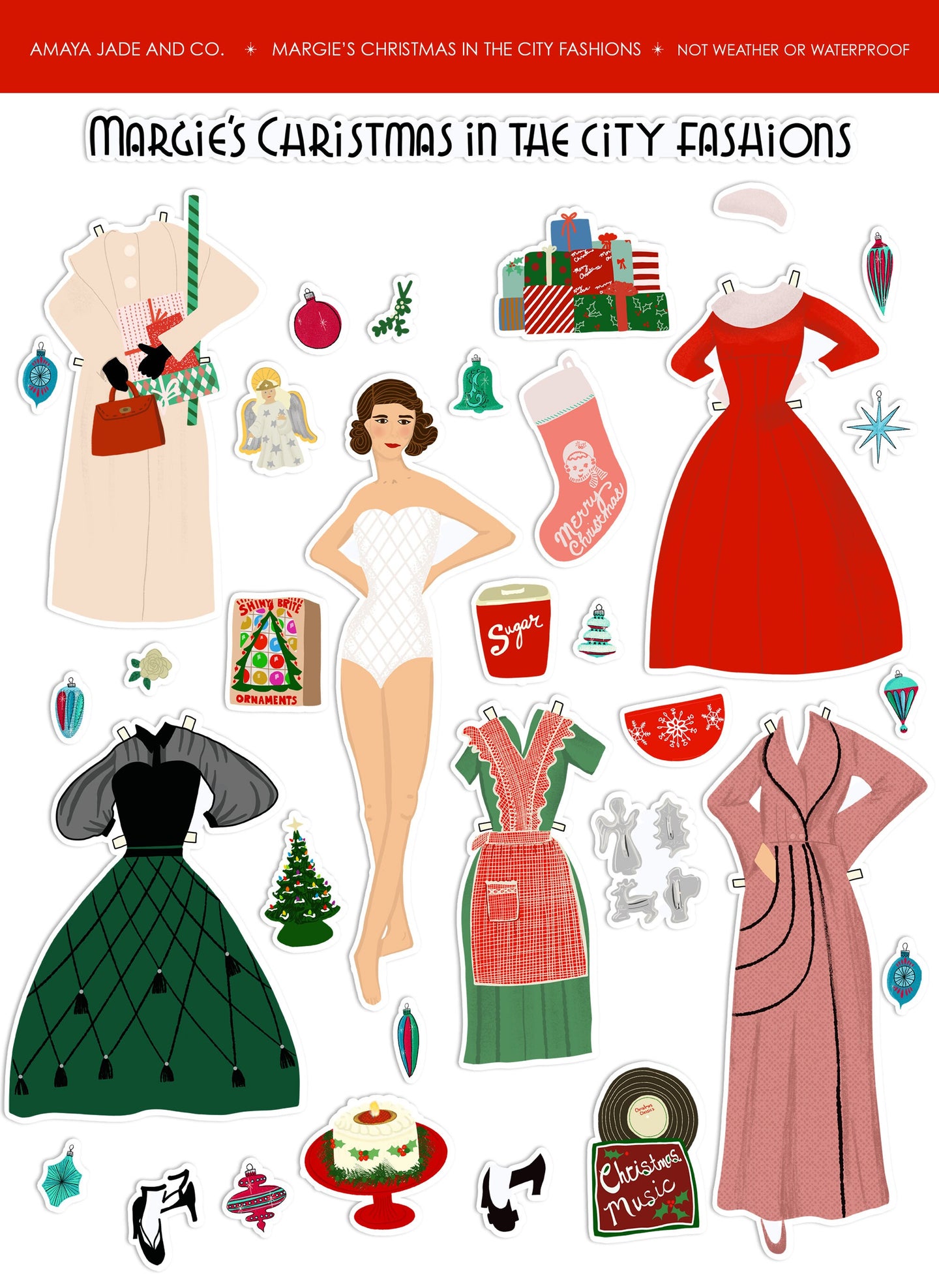 Margie's Christmas in the City Fashions Paper Doll Art Sticker Set