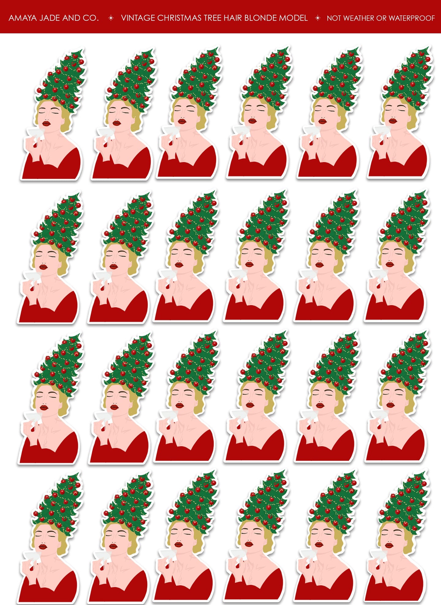 Vintage Christmas Tree Hair Blonde Model Art Sticker Set