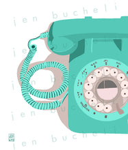 Load image into Gallery viewer, Retro Turquoise Rotary Phone Print | Vintage Phone Art
