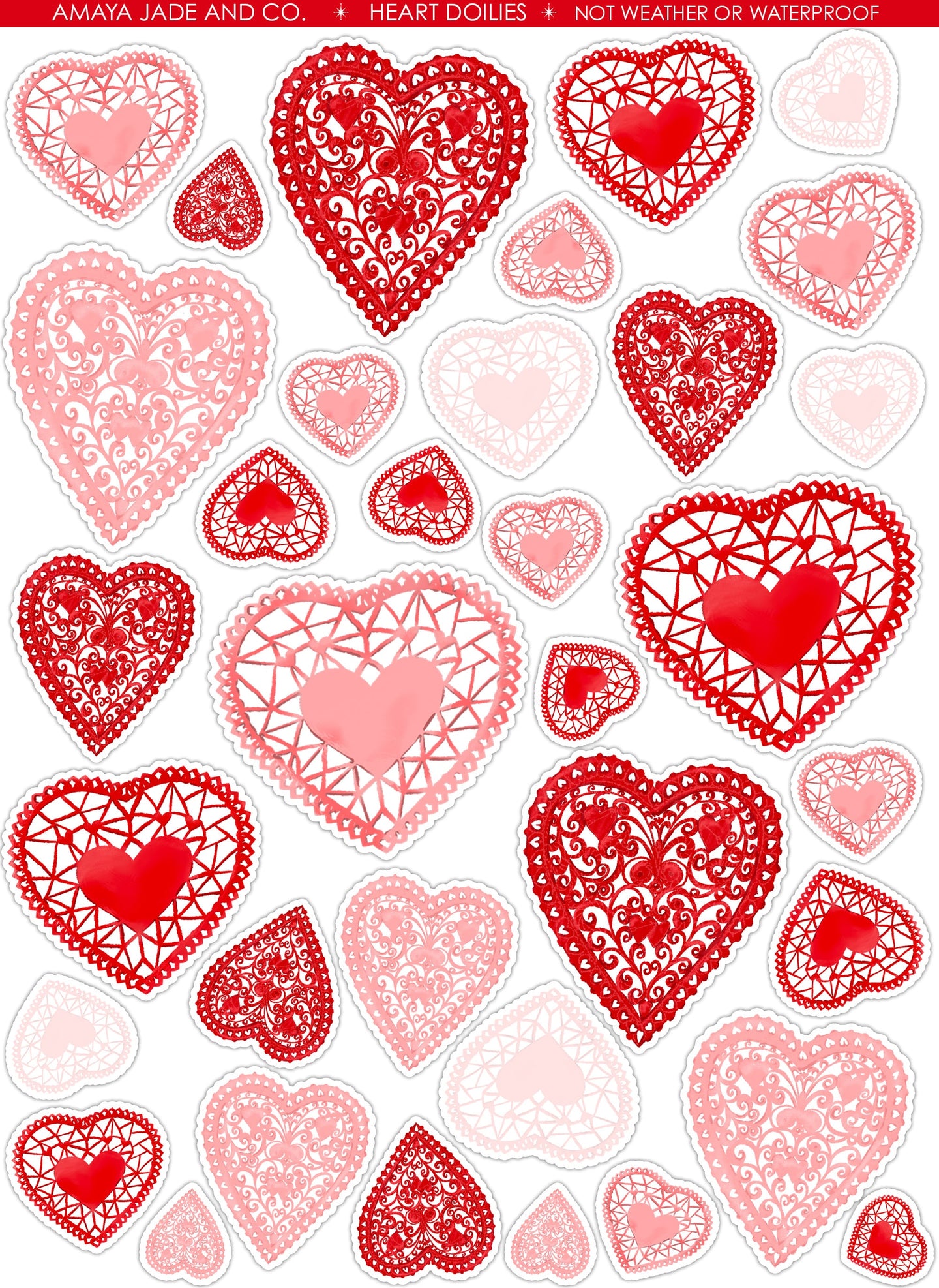 Heart Doilies Valentine Art Sticker Set