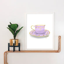 Load image into Gallery viewer, Vintage Lavender and Gold Teacup Art Print

