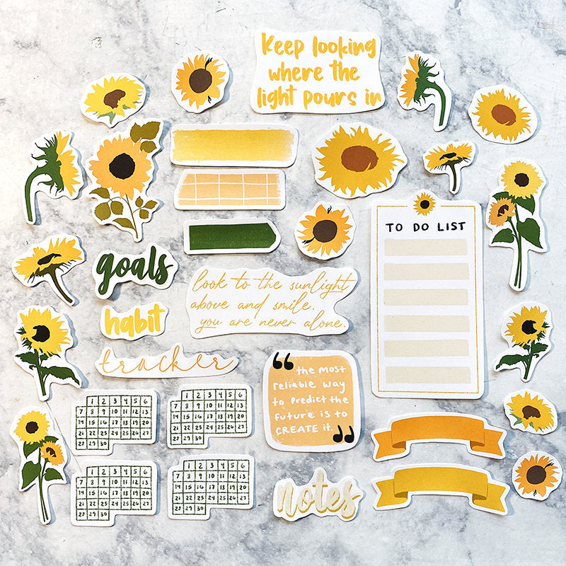 Sunflower Themed Bullet Journal Sticker Set