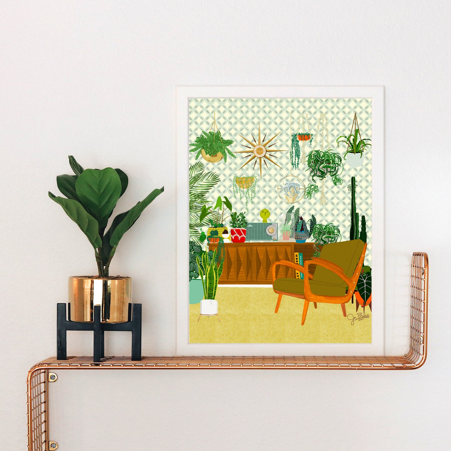 Mid Century Modern Plant Lover Living Room Art Print