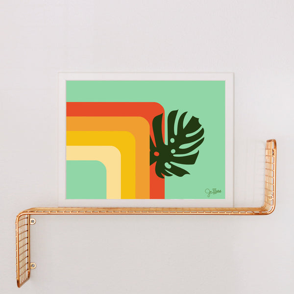 70's Stripes and Monstera Art Print